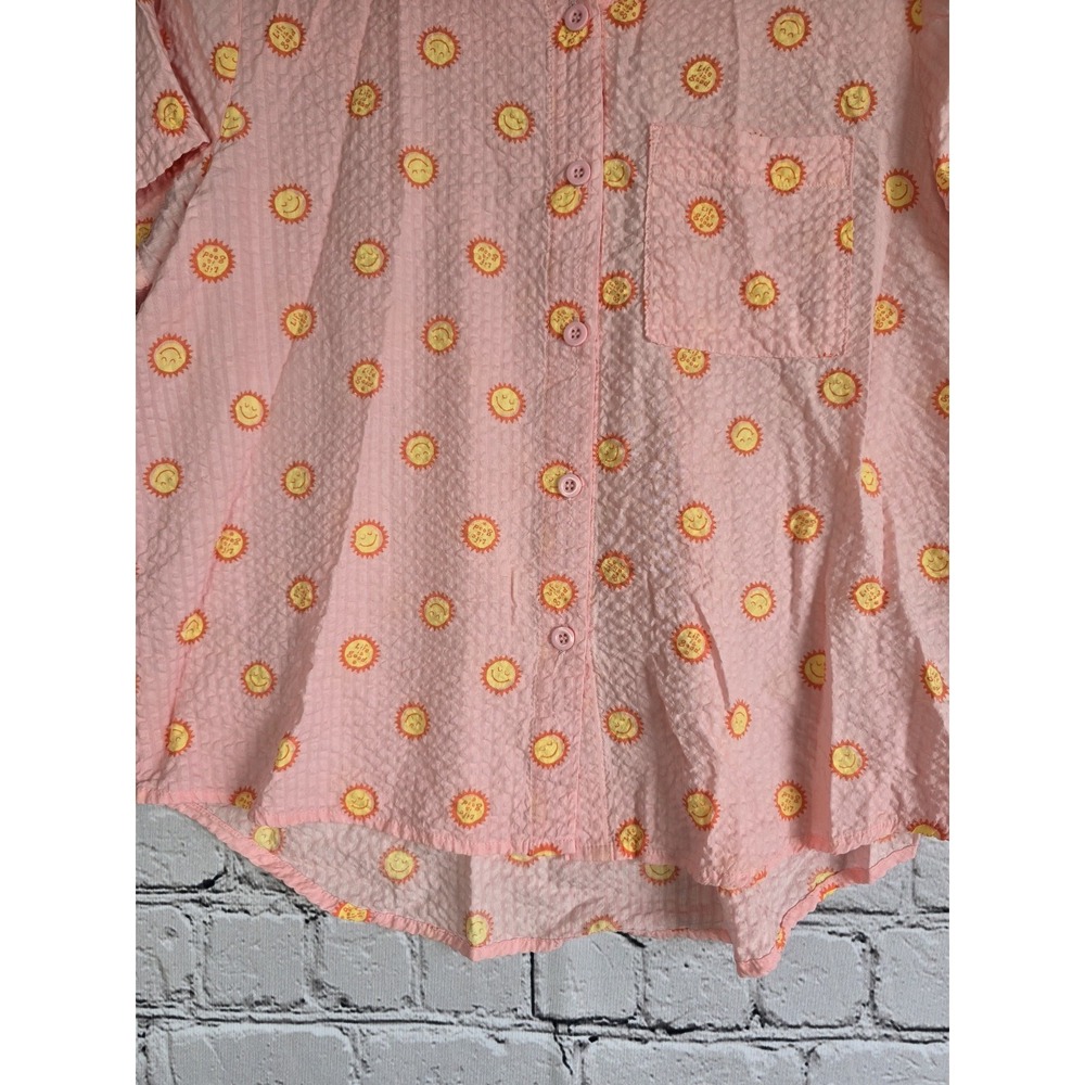 Life Is Good Sleep Cotton Blend Sunshine Smiling Sun Graphic Print Button Up Top - Picture 3 of 10